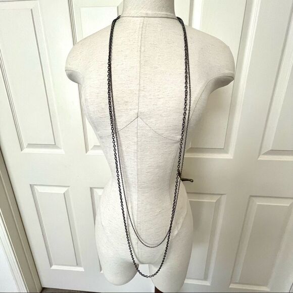 Long dark grey multi chain necklace - Picture 3 of 9